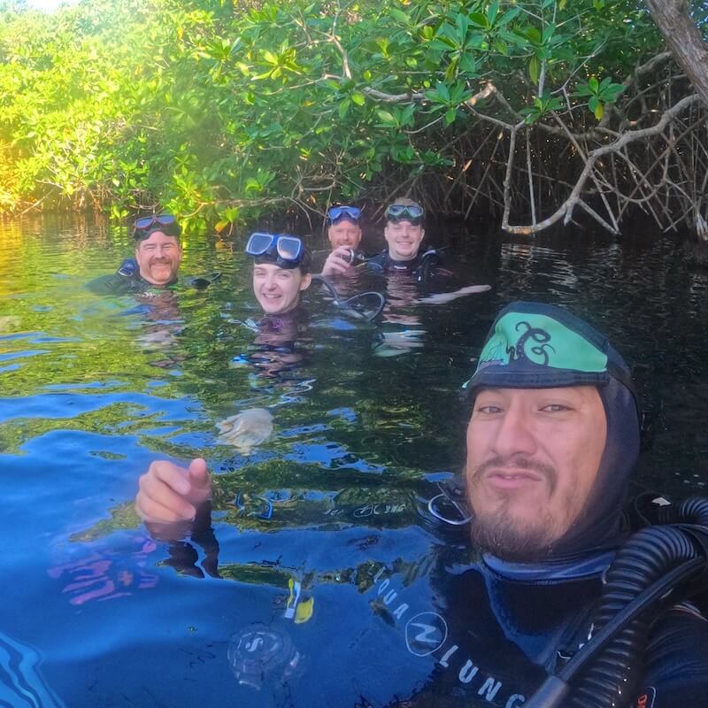 Alan with the Compitas diving in the Cenote